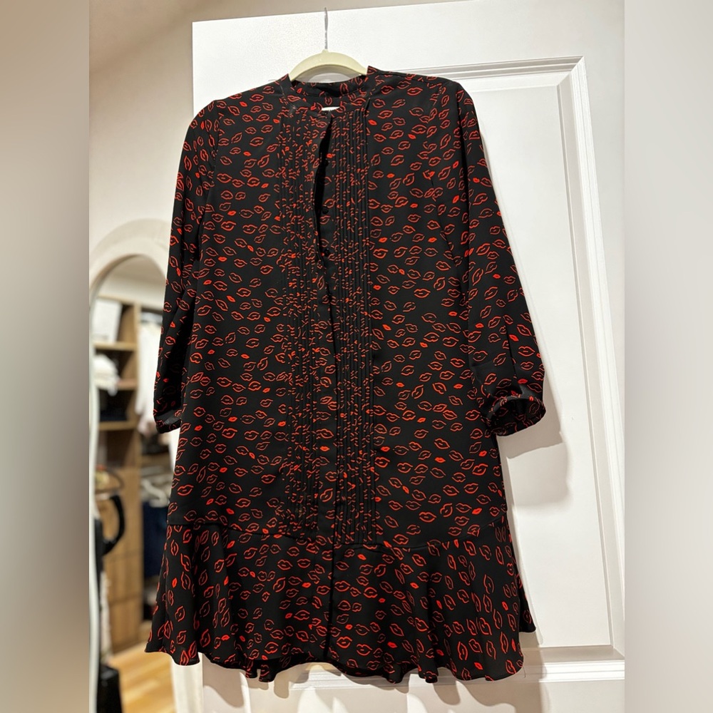 Whistles Lilly Lips Print Pintuck Dress